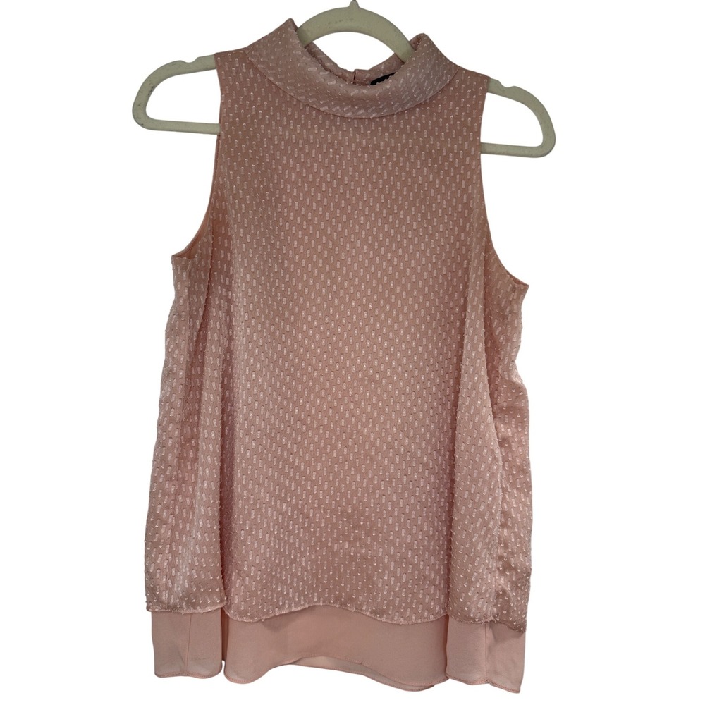 Ellen Tracy Blouse Womens Small Pink Excellent Sleeveless Mock Neck Clip Dot Top